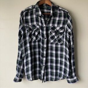 Ralph Lauren Women’s XXL Lightweight Navy Green Plaid Button Up Shirt Blouse